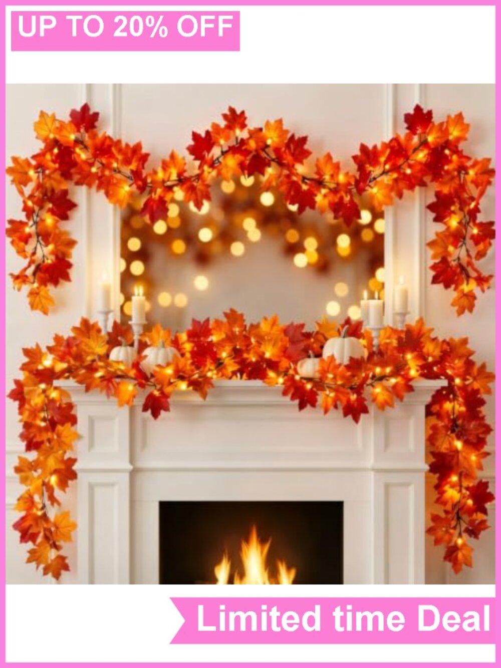 Lighted Fall Leaf Garland 11FT Plug In Connectable Maple Leaves Thanksgiving